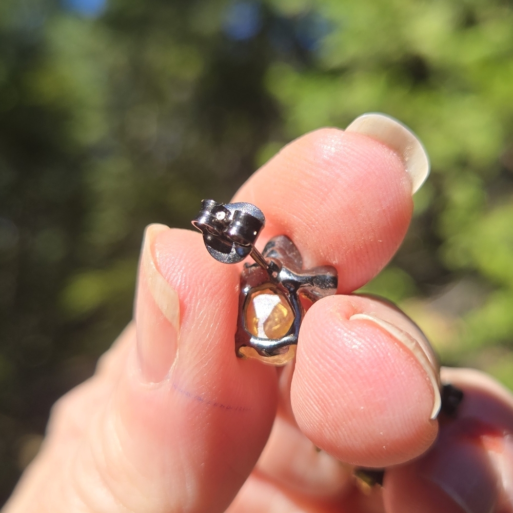 Tourmaline & Peridot Natural Gemstone Sterling Rhodium & Gold Earrings - Picture 7 of 8